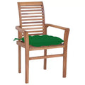vidaXL Patio Dining Chairs 4 Pcs with Green Cushions - Solid Wood Teak - Stackable Outdoor/Indoor Furniture