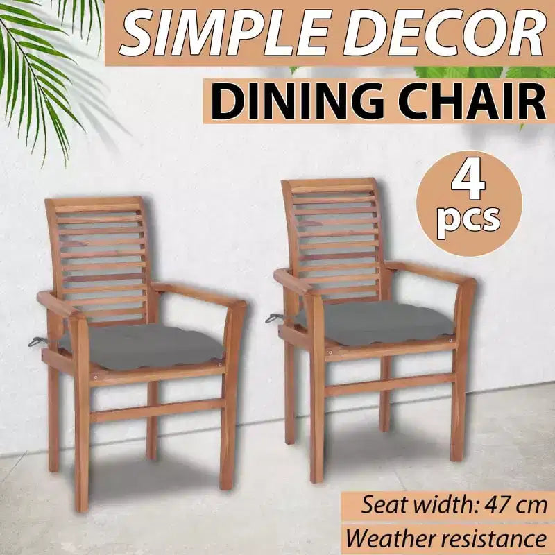 vidaXL Chaises de salle à manger de jardin 2 pcs avec coussins gris - Bois de teck massif - Design ergonomique pour jardin, terrasse, salle à manger - 24,4x22,2x37