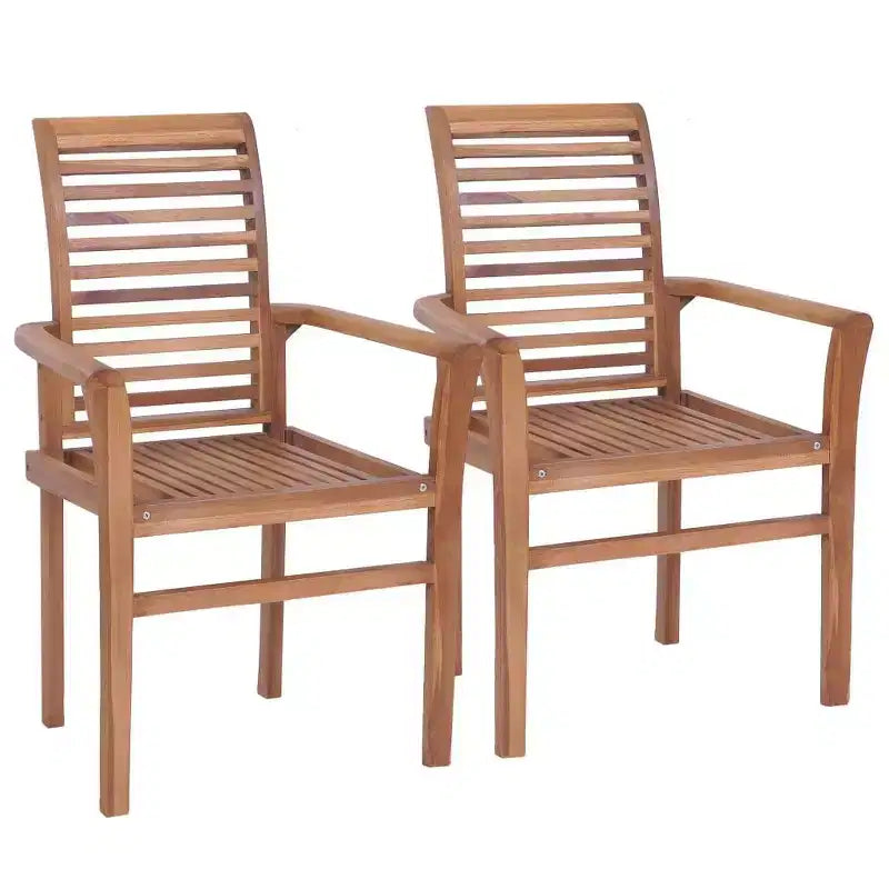 vidaXL Chaises de salle à manger de jardin 2 pcs avec coussins gris - Bois de teck massif - Design ergonomique pour jardin, terrasse, salle à manger - 24,4x22,2x37