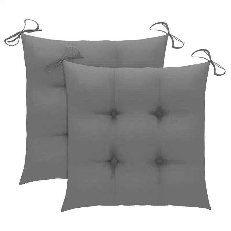 vidaXL Chaises de salle à manger de jardin 2 pcs avec coussins gris - Bois de teck massif - Design ergonomique pour jardin, terrasse, salle à manger - 24,4x22,2x37