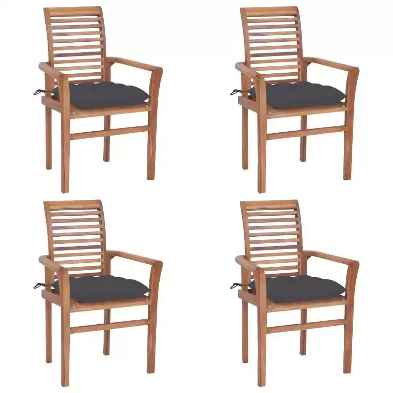 vidaXL Chaises de salle à manger en bois de teck massif - Lot de 4 avec coussins anthracite - Sièges ergonomiques empilables en bois pour intérieur et extérieur
