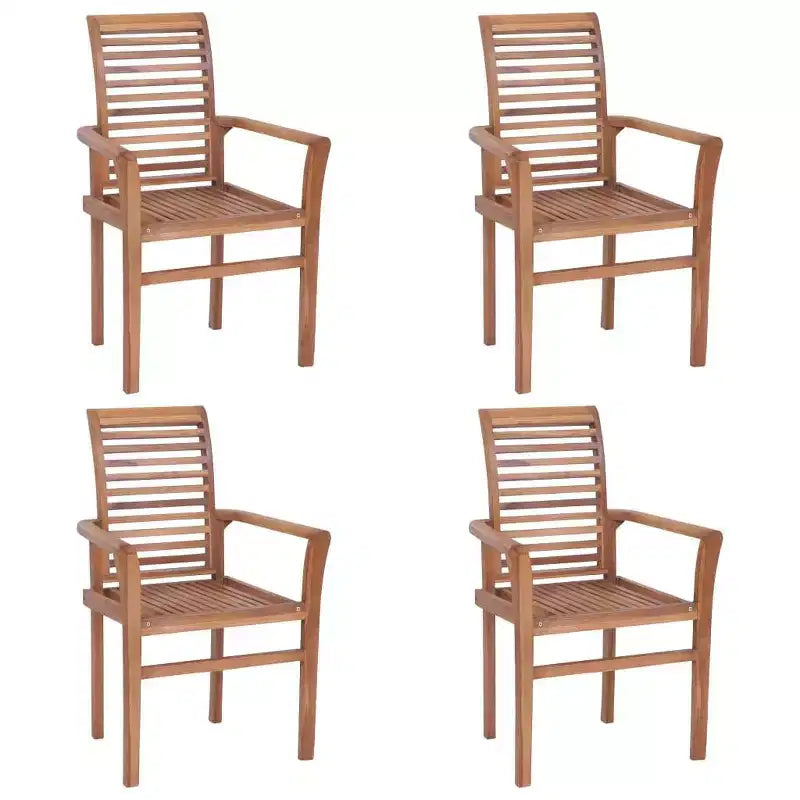 vidaXL Chaises de salle à manger en bois de teck massif - Lot de 4 avec coussins anthracite - Sièges ergonomiques empilables en bois pour intérieur et extérieur