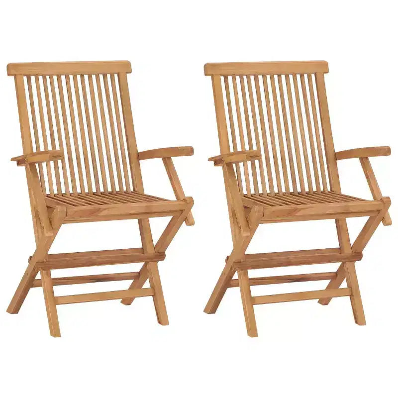 vidaXL Lot de 2 chaises de jardin rembourrées beiges, en teck durable, résistantes aux intempéries, pliables pour un rangement facile, idéales pour jardin, terrasse