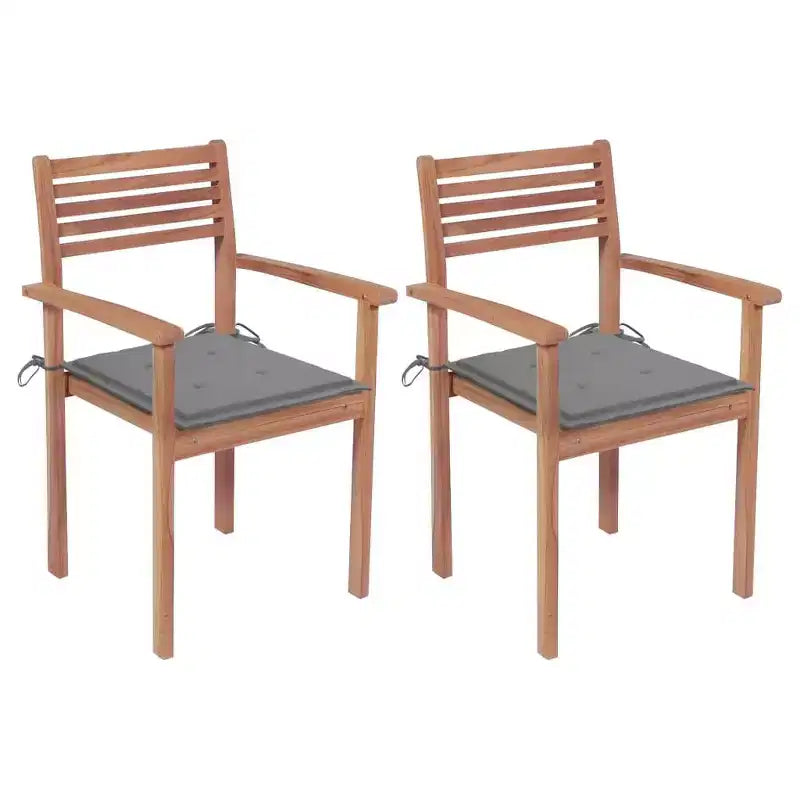 vidaXL Chaises de Jardin Élégantes en Teck avec Coussins Gris, Mobilier d'Extérieur Durable pour Maisons, Bureaux, Bars, Cafés, Empilables pour un Rangement Facile
