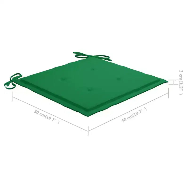 vidaXL Lot de 4 chaises de patio en bois de teck massif avec coussins verts - Meubles d'extérieur polyvalents - Poncé finement et résistant aux intempéries