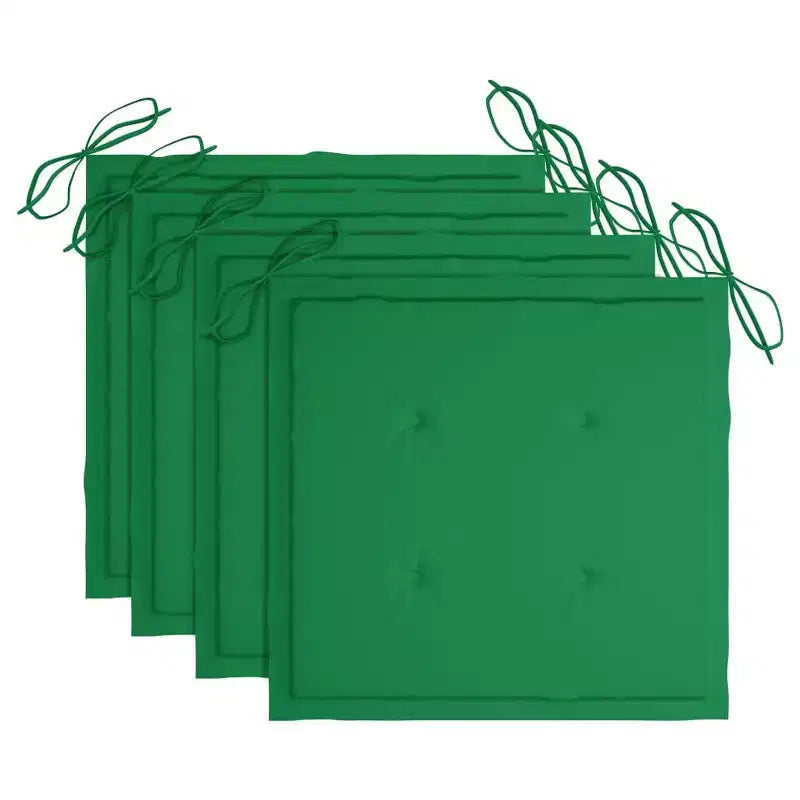 vidaXL Lot de 4 chaises de patio en bois de teck massif avec coussins verts - Meubles d'extérieur polyvalents - Poncé finement et résistant aux intempéries