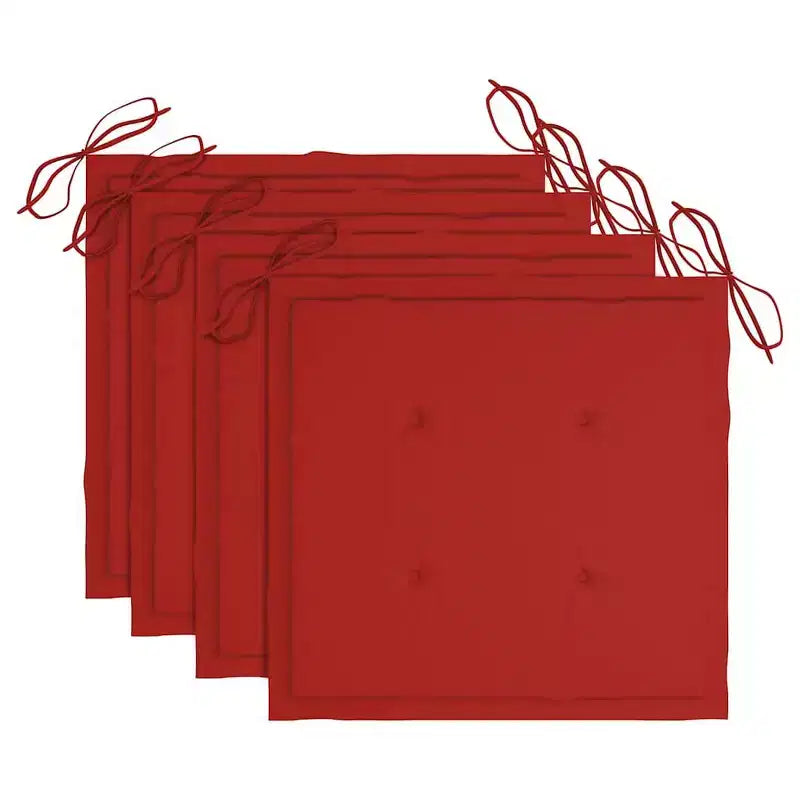 vidaXL Chaises de jardin empilables en teck massif avec coussins rouges, ensemble de mobilier d'extérieur pour jardins et terrasses, lot de 4