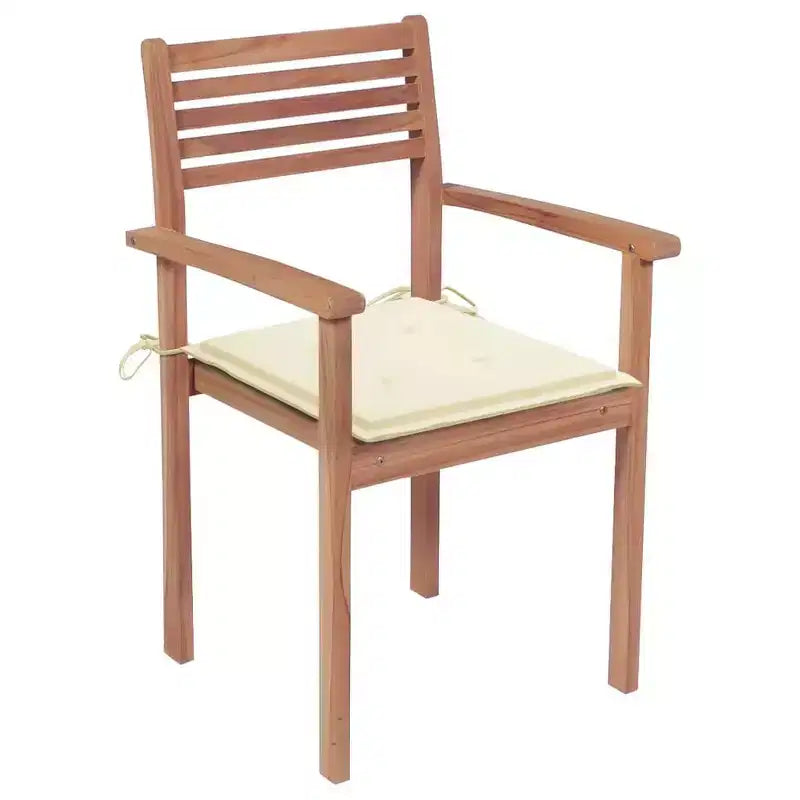vidaXL 4-Piece Patio Chairs Set with Cream Cushions, Outdoor Seating Furniture, Durable Teak Construction, Stackable Design, Weatherproof