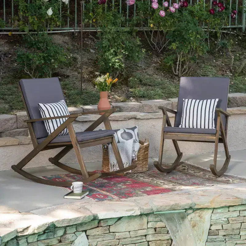 GDFStudio Sally Chaises à bascule en bois d'acacia avec coussins résistants à l'eau (Lot de 2)