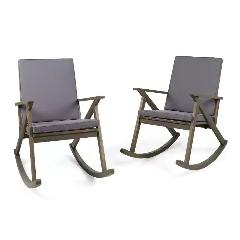 GDFStudio Sally Chaises à bascule en bois d'acacia avec coussins résistants à l'eau (Lot de 2)