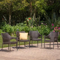 GDFStudio Norma Outdoor Stackable Wicker Weave Chairs with Iron Frame