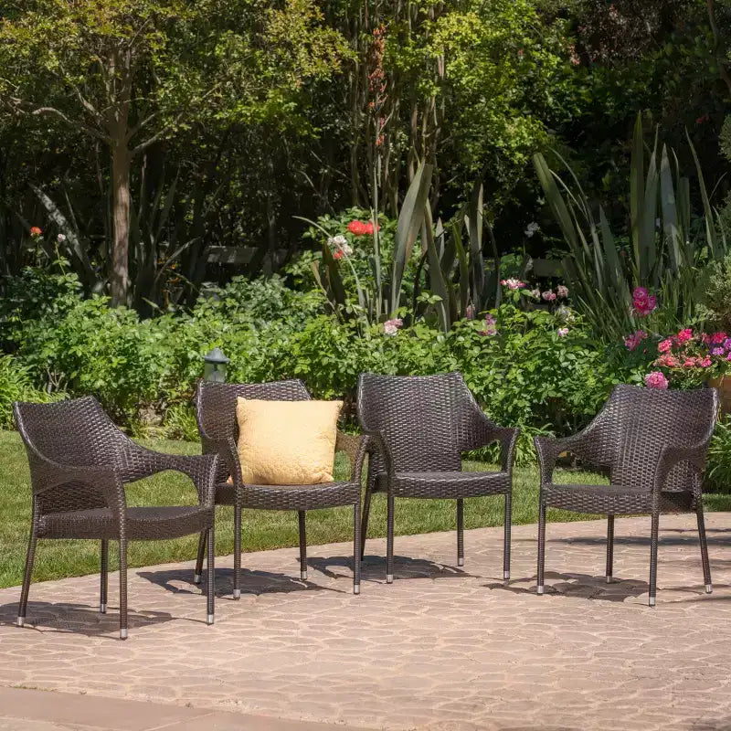 GDFStudio Norma Outdoor Stackable Wicker Weave Chairs with Iron Frame