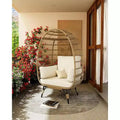 Oversize Rattan Egg Chair Outdoor Wicker Patio Lounge Chairs with Steel Frame Stand and 4 Cushions for Patio, Porch, Backyard, living rooms