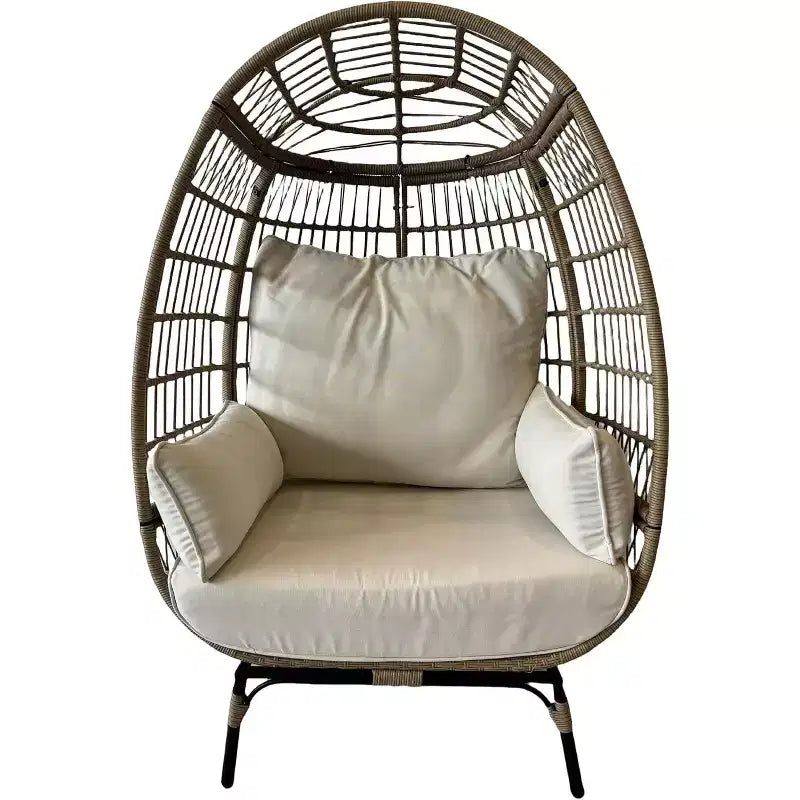 Fauteuil œuf surdimensionné en rotin pour l'extérieur, chaises de salon en osier avec support en acier et 4 coussins pour patio, porche, jardin, salons