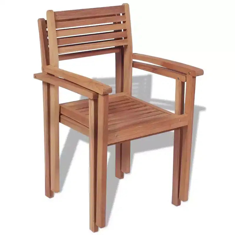 vidaXL Stackable Chair Set of 2 Warm natural wood Solid teak wood Medium