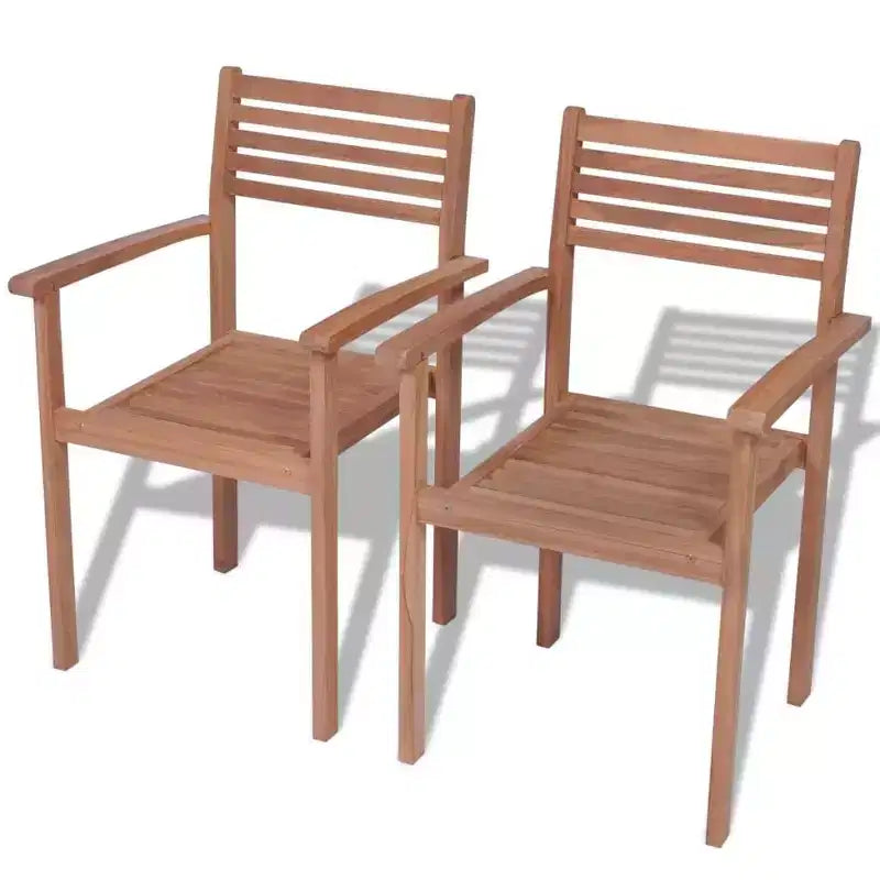 vidaXL Lot de 2 chaises empilables Bois de teck massif Bois naturel chaud Moyen