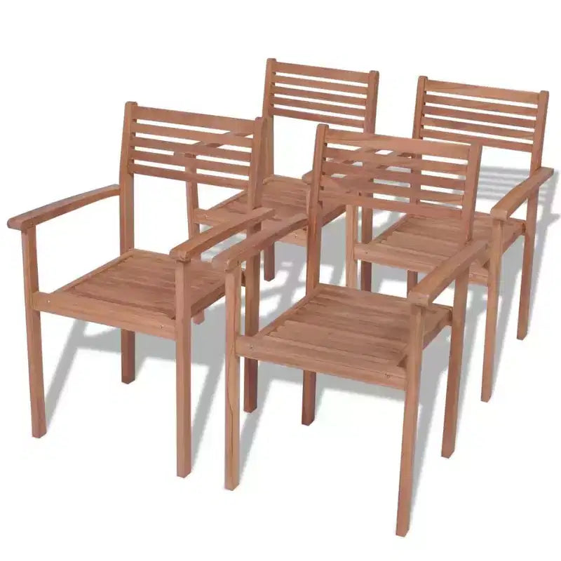 vidaXL Chaises de jardin empilables - Lot de 4 | Fabriquées en bois de teck massif | Convient aux maisons, aux bureaux et aux espaces extérieurs