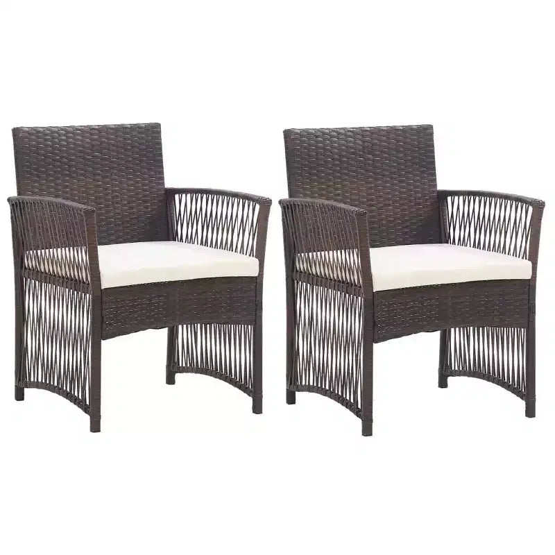 vidaXL Chaises de Patio 2 pcs Chaises de Salle à Manger d'Extérieur avec Coussins en Résine Tressée - Marron