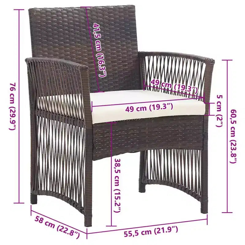 vidaXL Chaises de Patio 2 pcs Chaises de Salle à Manger d'Extérieur avec Coussins en Résine Tressée - Marron