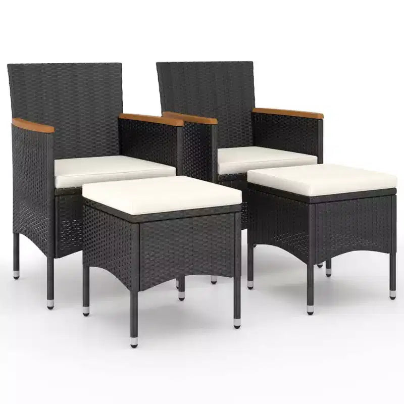 vidaXL 4 Piece Patio Chair and Stool Set Poly Rattan Black - Black