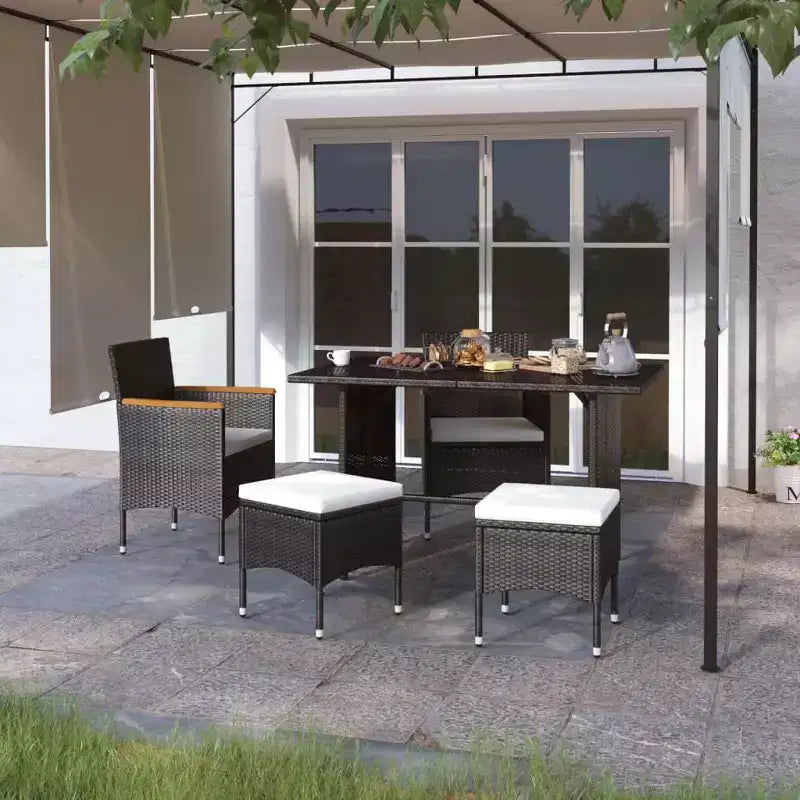 vidaXL Ensemble de 4 chaises et tabourets de jardin en résine tressée Noir - Noir