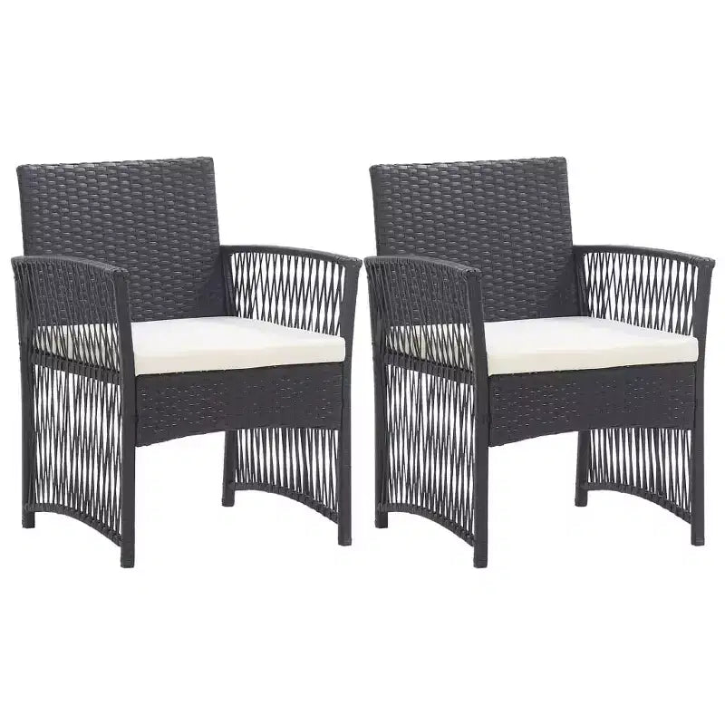 vidaXL Chaises de patio 2 pcs Chaise de salle à manger extérieure avec coussins en résine tressée - Noir