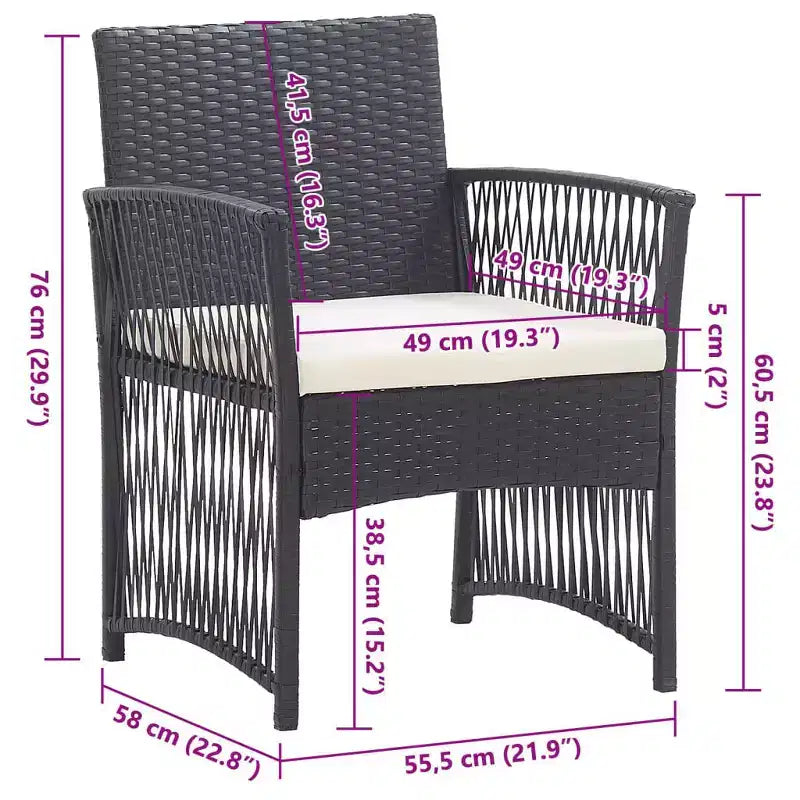 vidaXL Chaises de patio 2 pcs Chaise de salle à manger extérieure avec coussins en résine tressée - Noir