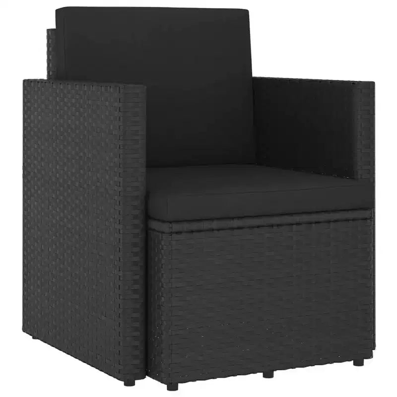 vidaXL Chaise de jardin avec coussins – Mobilier d'extérieur élégant en poly rotin, Noir, Confortable et durable pour le jardin, le balcon et la terrasse