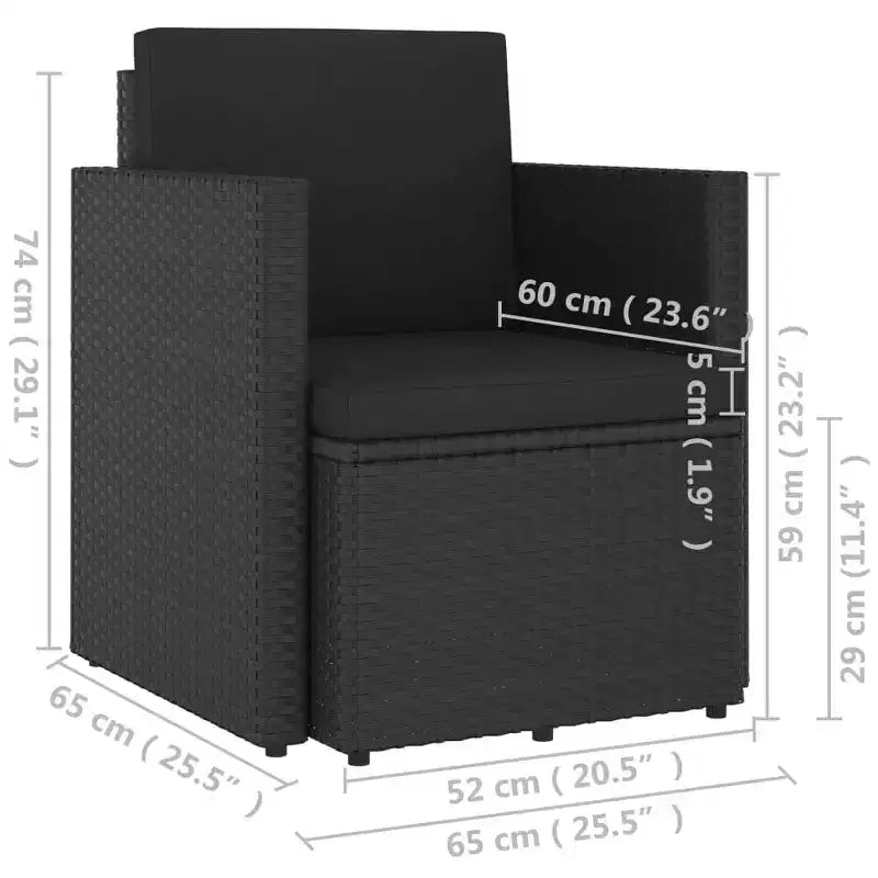 vidaXL Chaise de jardin avec coussins – Mobilier d'extérieur élégant en poly rotin, Noir, Confortable et durable pour le jardin, le balcon et la terrasse