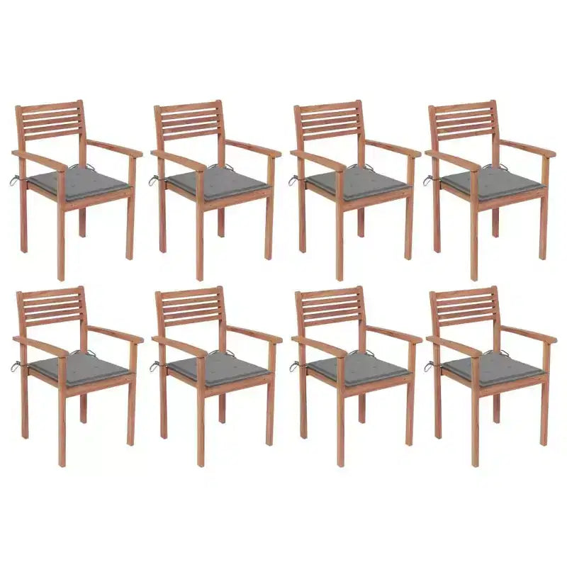 vidaXL Chaises de jardin empilables avec coussins confort - 8 pcs Meubles de jardin durables en bois de teck massif avec finition poncée fine
