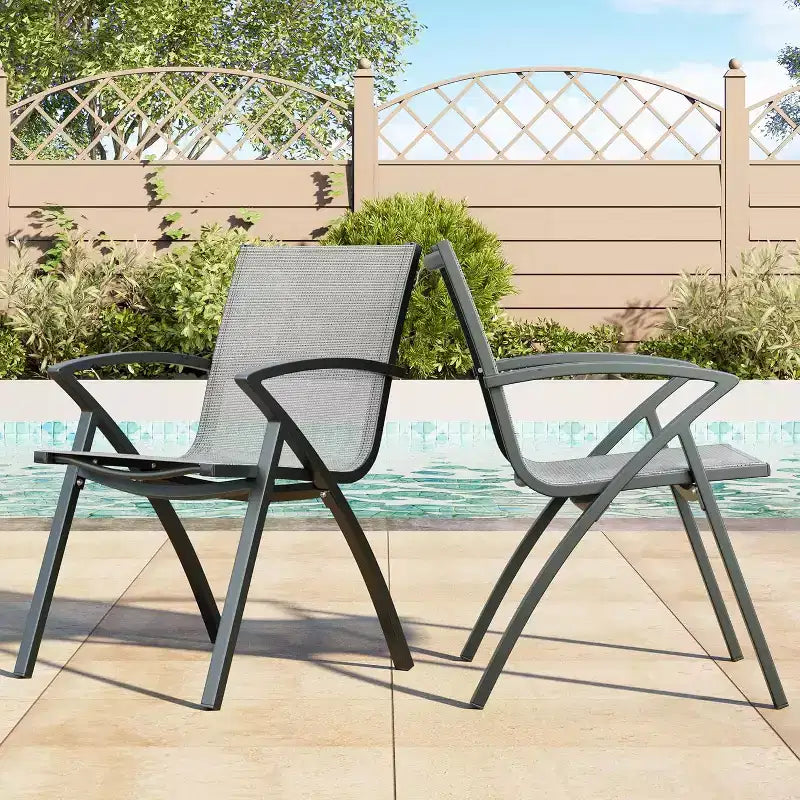 Aluminum Outdoor Dining Chairs with Quick-Dry Textilene Mesh, Ergonomic Support for Patio, Poolside