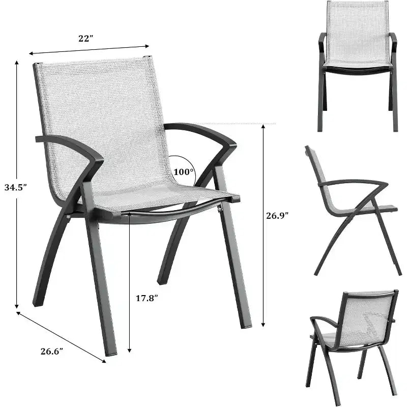 Chaises de salle à manger d'extérieur en aluminium avec maille textilène à séchage rapide, soutien ergonomique pour terrasse, bord de piscine