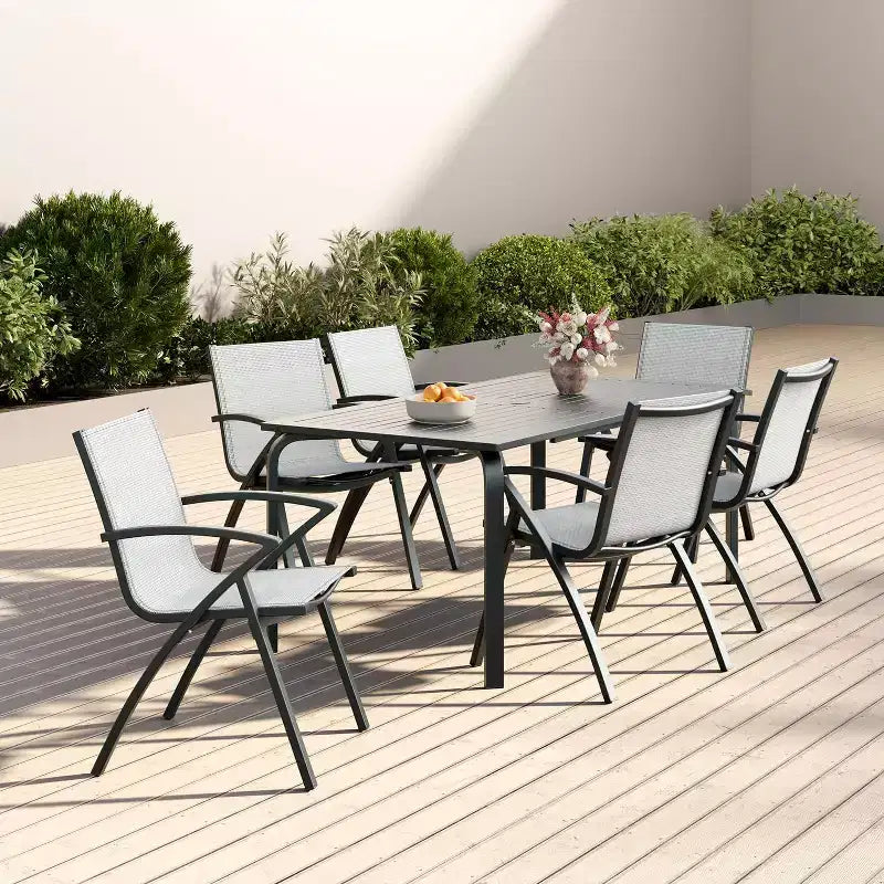 Chaises de salle à manger d'extérieur en aluminium avec maille textilène à séchage rapide, soutien ergonomique pour terrasse, bord de piscine