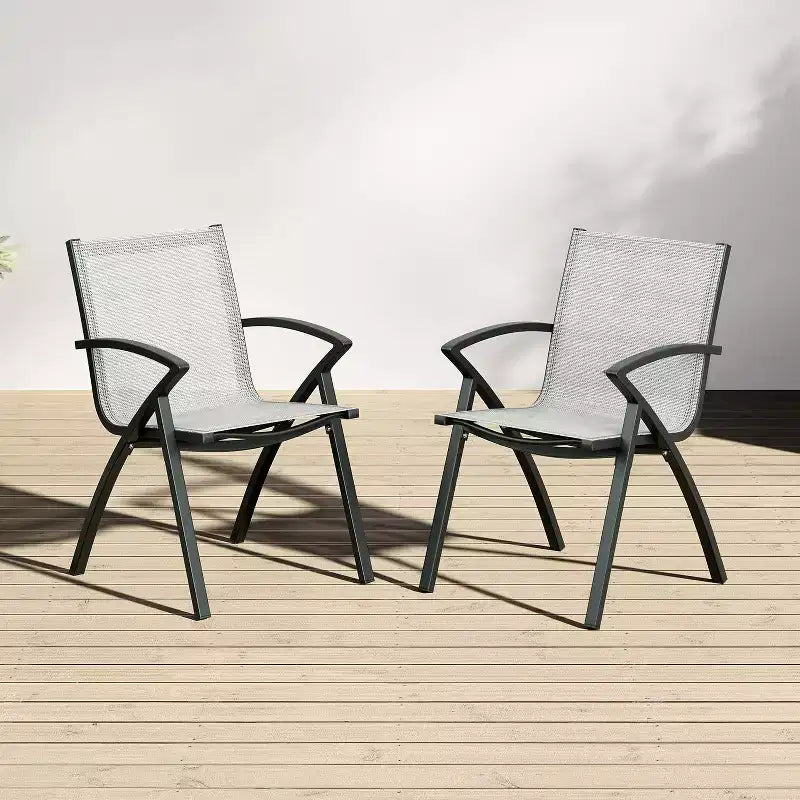 Chaises de salle à manger d'extérieur en aluminium avec maille textilène à séchage rapide, soutien ergonomique pour terrasse, bord de piscine
