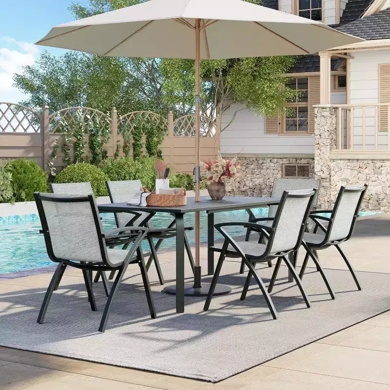 Chaises de salle à manger d'extérieur en aluminium avec maille textilène à séchage rapide, soutien ergonomique pour terrasse, bord de piscine
