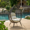 GDFStudio Jeffrey Teardrop Wicker and Iron Lounge Chair with Water-Resistant Cushion