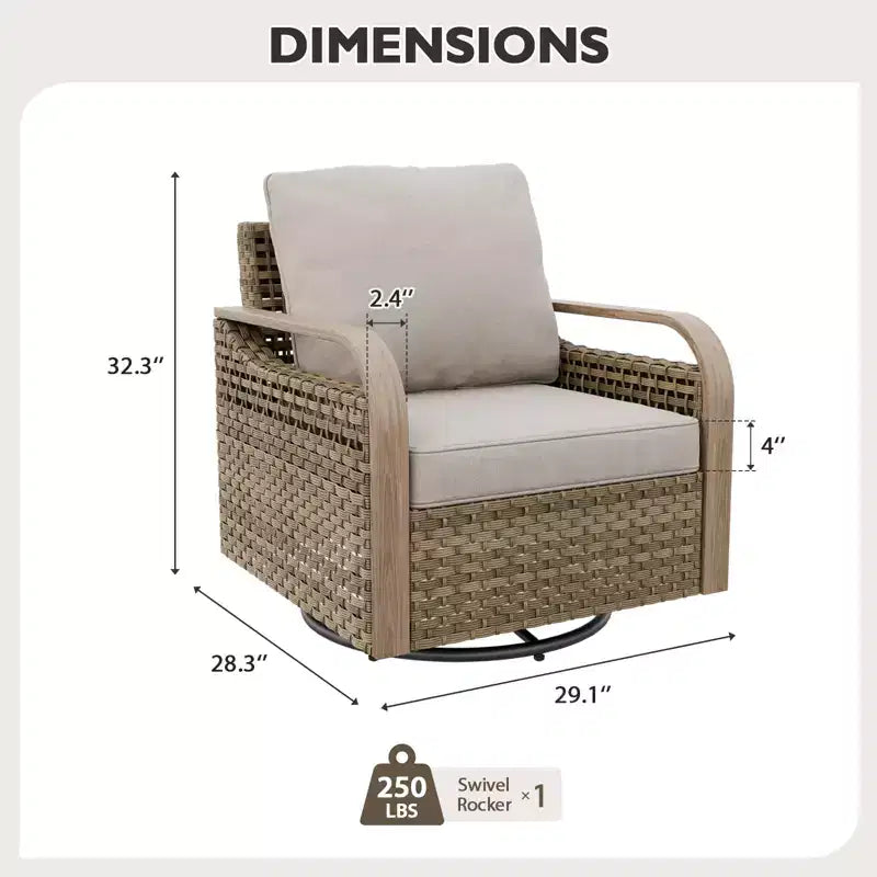 Chaise berçante EAGLE PEAK, fauteuil pivotant à bascule, mobilier de jardin en rotin, 1 chaise