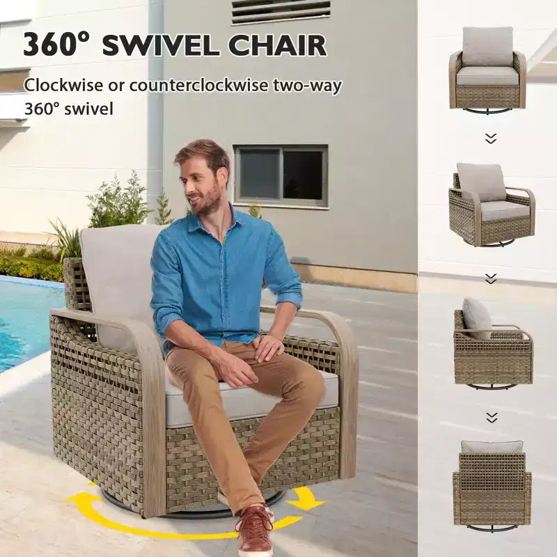 Chaise berçante EAGLE PEAK, fauteuil pivotant à bascule, mobilier de jardin en rotin, 1 chaise