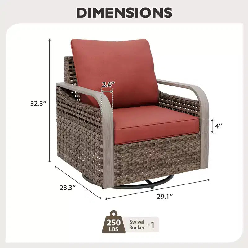 Chaise berçante EAGLE PEAK, fauteuil pivotant à bascule, mobilier de jardin en rotin, 1 chaise