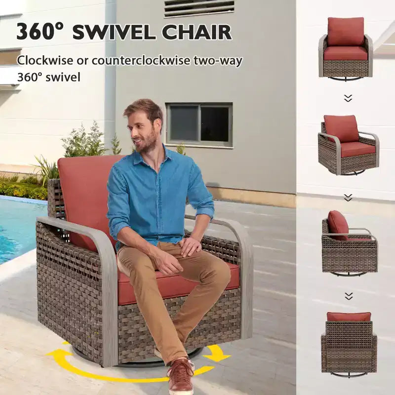 Chaise berçante EAGLE PEAK, fauteuil pivotant à bascule, mobilier de jardin en rotin, 1 chaise
