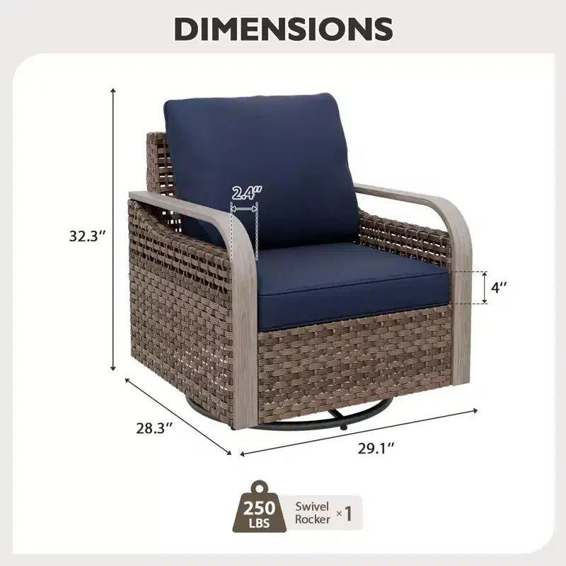 Chaise berçante EAGLE PEAK, fauteuil pivotant à bascule, mobilier de jardin en rotin, 1 chaise