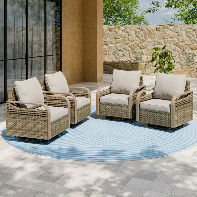 EAGLE PEAK Fauteuil à bascule d'extérieur en osier, Fauteuil à bascule pivotant, Meubles de patio en rotin, 4 chaises