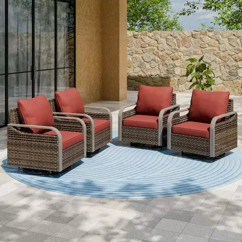 EAGLE PEAK Fauteuil à bascule d'extérieur en osier, Fauteuil à bascule pivotant, Meubles de patio en rotin, 4 chaises