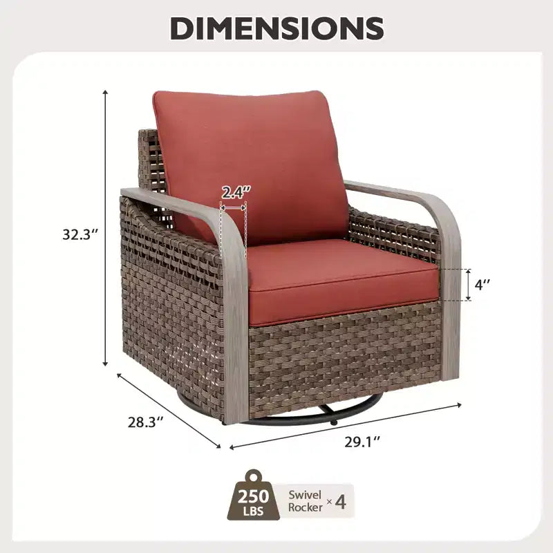EAGLE PEAK Fauteuil à bascule d'extérieur en osier, Fauteuil à bascule pivotant, Meubles de patio en rotin, 4 chaises