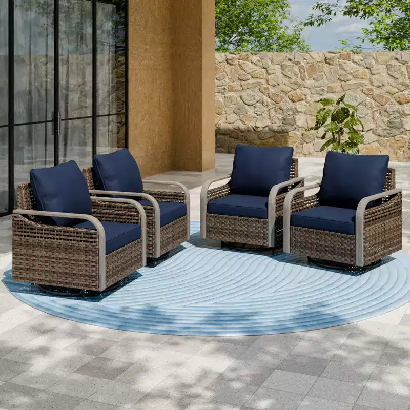 EAGLE PEAK Fauteuil à bascule d'extérieur en osier, Fauteuil à bascule pivotant, Meubles de patio en rotin, 4 chaises