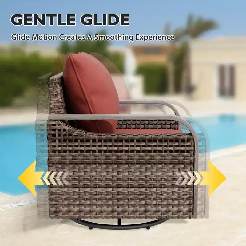 EAGLE PEAK Fauteuil à bascule d'extérieur en osier, Fauteuil à bascule pivotant, Meubles de patio en rotin, 4 chaises
