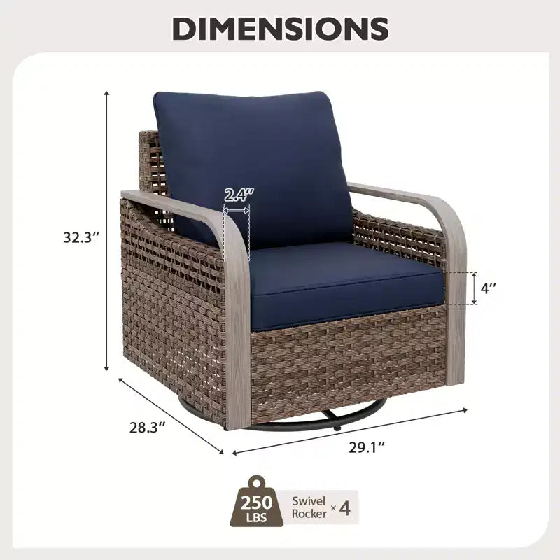 EAGLE PEAK Fauteuil à bascule d'extérieur en osier, Fauteuil à bascule pivotant, Meubles de patio en rotin, 4 chaises