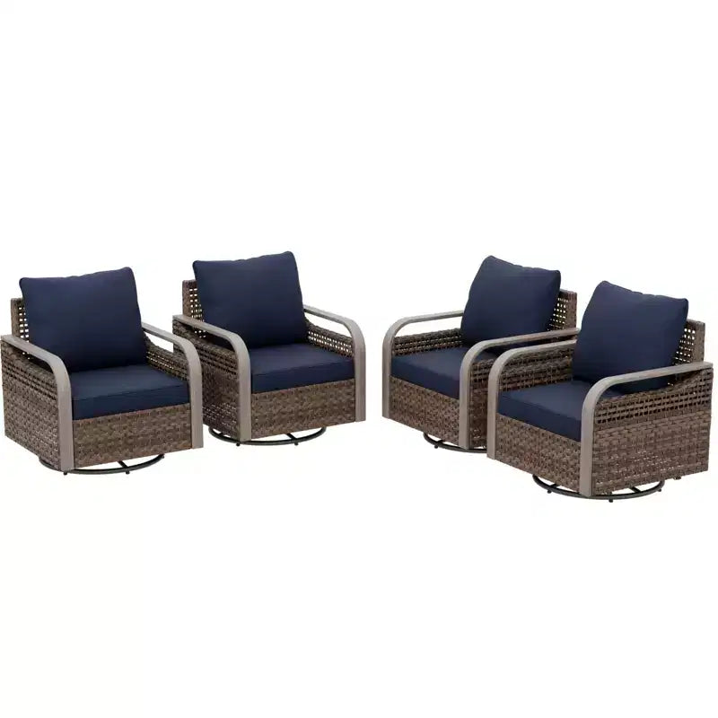 EAGLE PEAK Fauteuil à bascule d'extérieur en osier, Fauteuil à bascule pivotant, Meubles de patio en rotin, 4 chaises