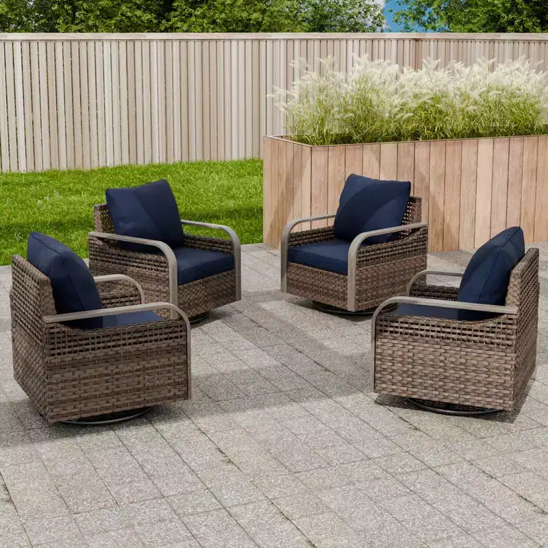 EAGLE PEAK Fauteuil à bascule d'extérieur en osier, Fauteuil à bascule pivotant, Meubles de patio en rotin, 4 chaises