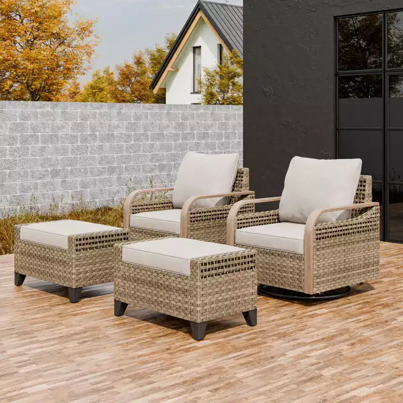 EAGLE PEAK Fauteuil planeur d'extérieur en osier, fauteuil à bascule pivotant, 2 chaises 2 poufs, 4 pièces
